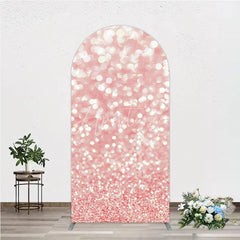 Aperturee - Aperturee Pink Glitter Bokeh Round Top Arch Backdrop Elegant Sparkling Decor for Party
