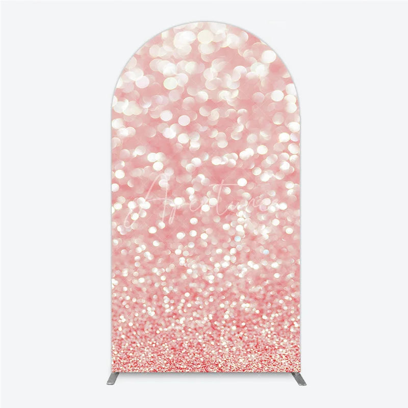 Aperturee - Aperturee Pink Glitter Bokeh Round Top Arch Backdrop Elegant Sparkling Decor for Party