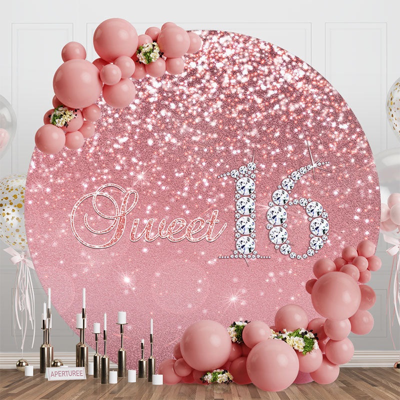 Aperturee - Aperturee Pink Glitter Diamond Round Sweet 16 Birthday Backdrop