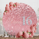 Aperturee - Aperturee Pink Glitter Diamond Round Sweet 16 Birthday Backdrop