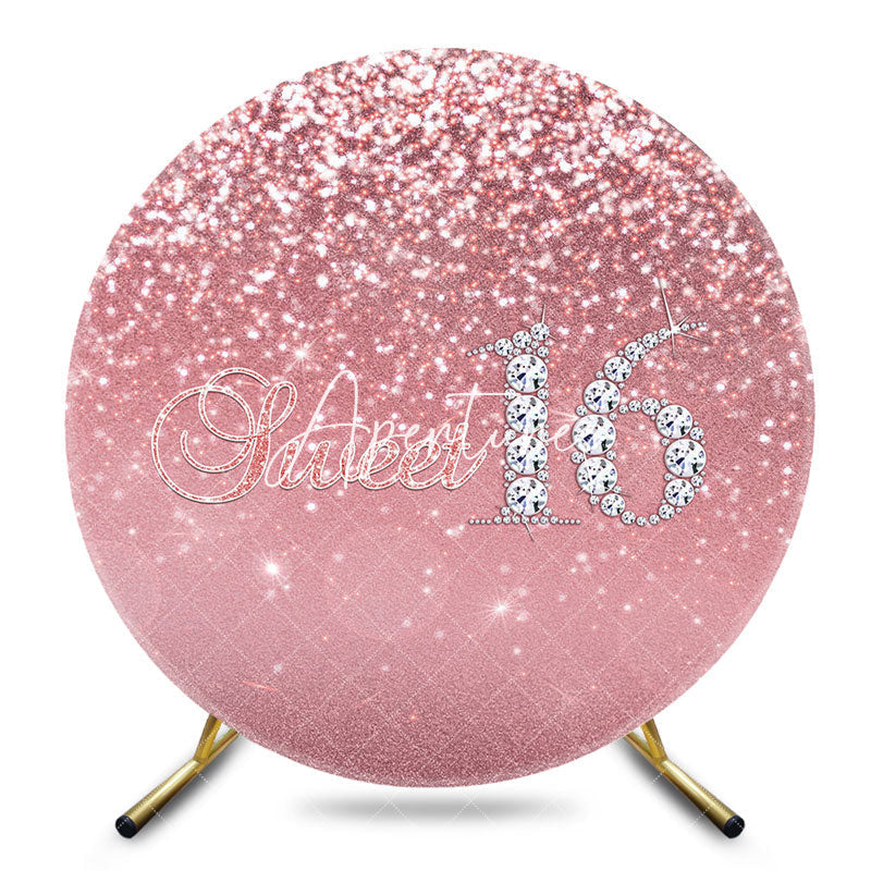 Aperturee - Aperturee Pink Glitter Diamond Round Sweet 16 Birthday Backdrop
