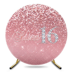Aperturee - Aperturee Pink Glitter Diamond Round Sweet 16 Birthday Backdrop