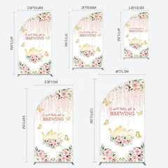 Aperturee - Aperturee Pink Glitter Floral Teapot Baby Shower Half Moon Arch Backdrop