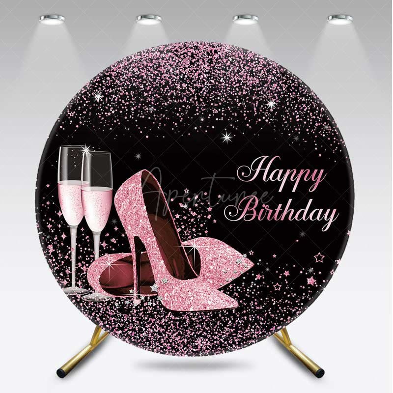 Aperturee Aperturee Pink Glitter High Heels Women Birthday Round Backdrop