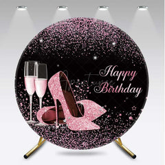 Aperturee Aperturee Pink Glitter High Heels Women Birthday Round Backdrop