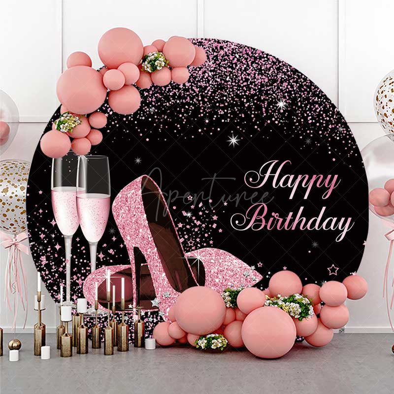 Aperturee Aperturee Pink Glitter High Heels Women Birthday Round Backdrop