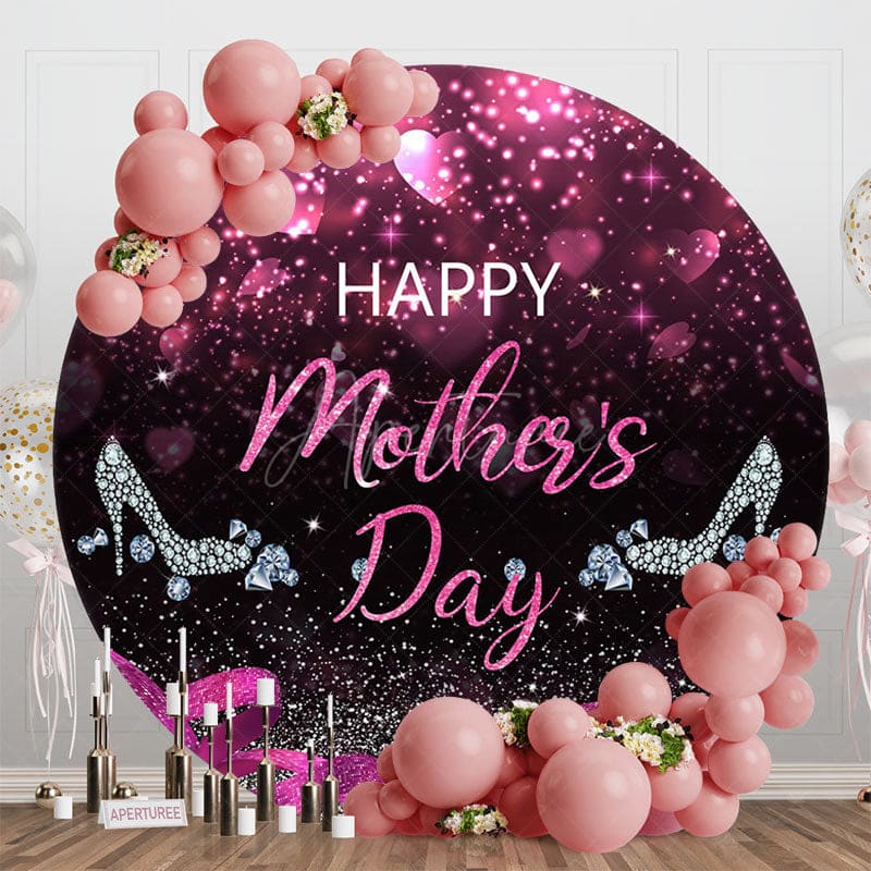 Aperturee - Aperturee Pink Glitter Highheel Round Happy Mothers Day Backdrop