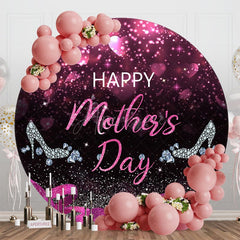 Aperturee - Aperturee Pink Glitter Highheel Round Happy Mothers Day Backdrop