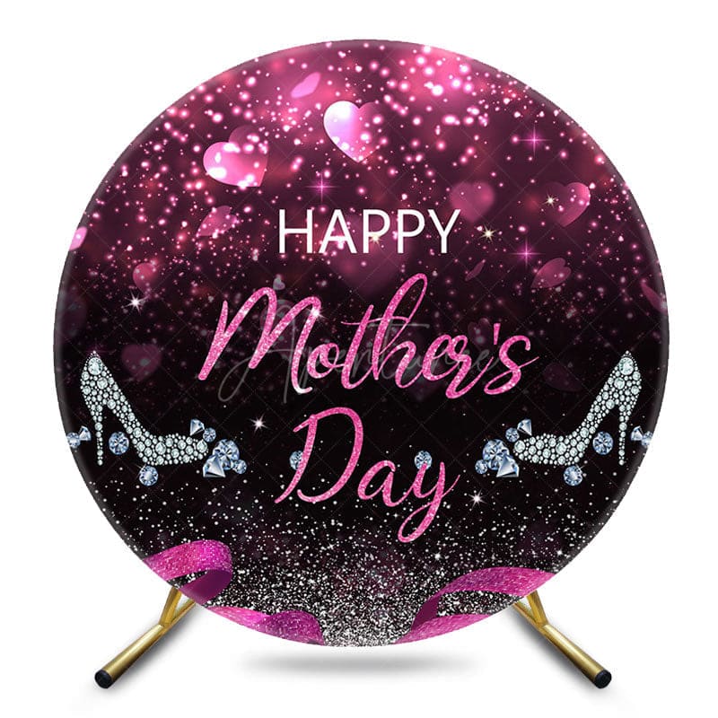 Aperturee - Aperturee Pink Glitter Highheel Round Happy Mothers Day Backdrop