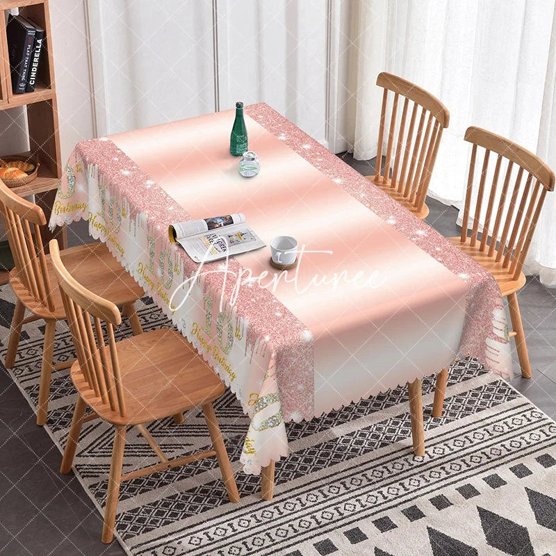Aperturee - Aperturee Pink Glitter Pattern 10th Birthday Rectangle Tablecloth