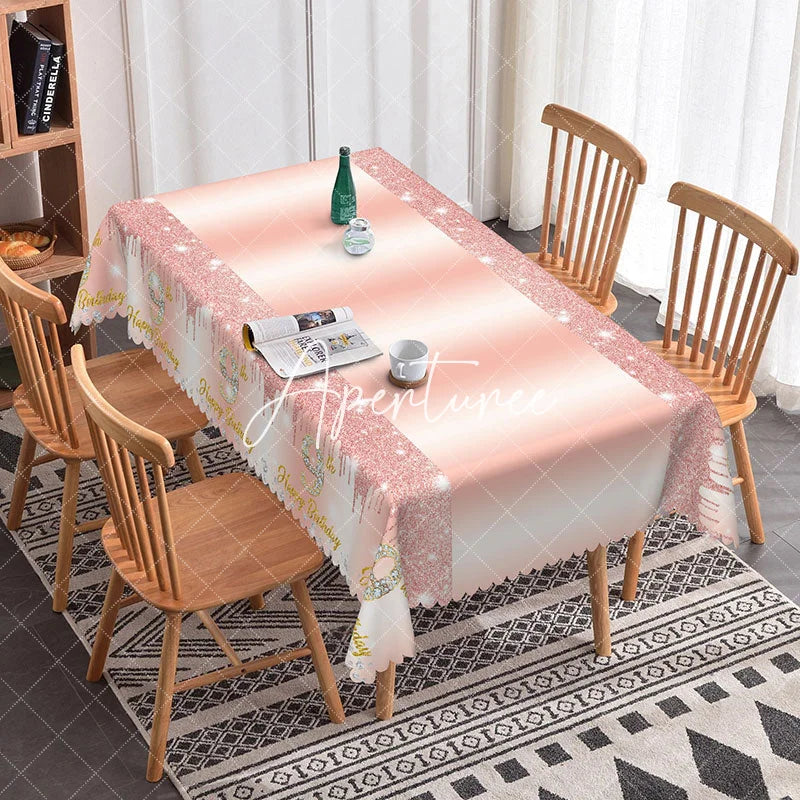 Aperturee - Aperturee Pink Glitter Pattern 9th Birthday Rectangle Tablecloth