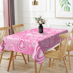 Aperturee - Aperturee Pink Glowing Heart Butterfly Rectangle Tablecloth Sweet Neon Love Pattern Valentine Girls Party Decor