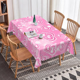 Aperturee - Aperturee Pink Glowing Heart Butterfly Rectangle Tablecloth Sweet Neon Love Pattern Valentine Girls Party Decor