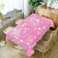 Aperturee - Aperturee Pink Glowing Heart Butterfly Rectangle Tablecloth Sweet Neon Love Pattern Valentine Girls Party Decor