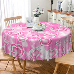 Aperturee - Aperturee Pink Glowing Heart Butterfly Round Tablecloth Dreamy Shiny Love Table Cover for Wedding