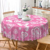 Aperturee - Aperturee Pink Glowing Heart Butterfly Round Tablecloth Romantic Shiny Love Table Cover for Valentine