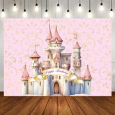Aperturee Aperturee Pink Gold Cartoon Castle Happy Birthday Backdrop