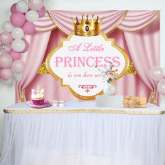 Aperturee - Aperturee Pink Gold Curtain Crown Princess Baby Shower Backdrop