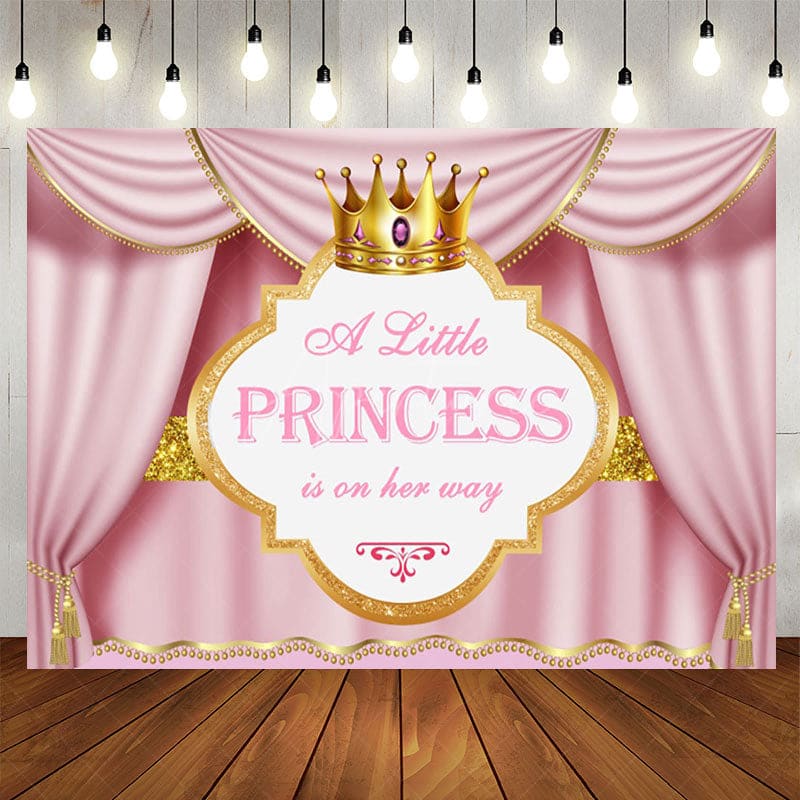 Aperturee - Aperturee Pink Gold Curtain Crown Princess Baby Shower Backdrop