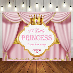 Aperturee - Aperturee Pink Gold Curtain Crown Princess Baby Shower Backdrop