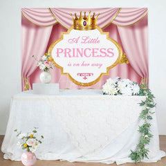 Aperturee - Aperturee Pink Gold Curtain Crown Princess Baby Shower Backdrop