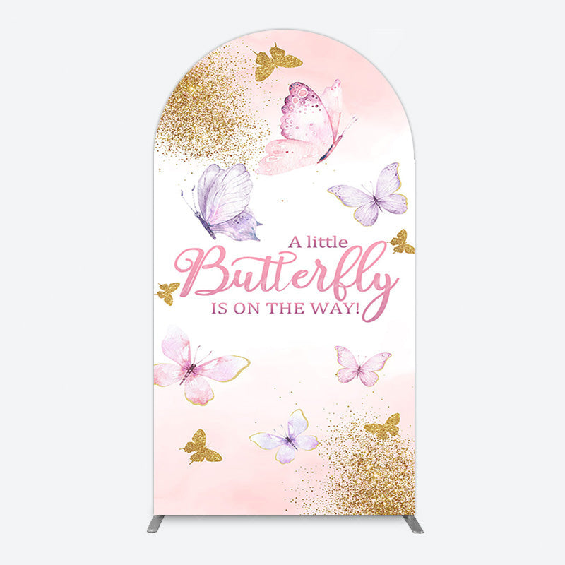 Aperturee - Aperturee Pink Gold Glitter Butterfly Baby Shower Arch Backdrop