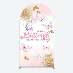 Aperturee - Aperturee Pink Gold Glitter Butterfly Baby Shower Arch Backdrop