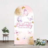 Aperturee - Aperturee Pink Gold Glitter Butterfly Baby Shower Arch Backdrop