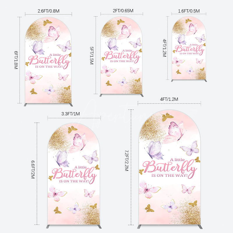Aperturee - Aperturee Pink Gold Glitter Butterfly Baby Shower Arch Backdrop