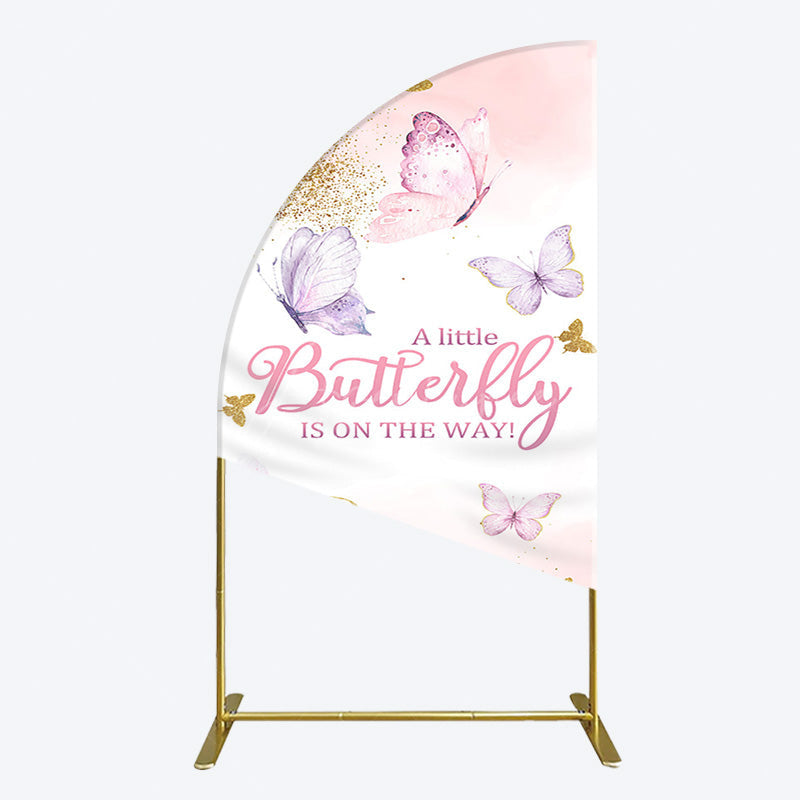 Aperturee - Aperturee Pink Gold Glitter Butterfly Baby Shower Half Moon Arch Backdrop