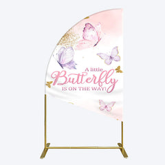 Aperturee - Aperturee Pink Gold Glitter Butterfly Baby Shower Half Moon Arch Backdrop
