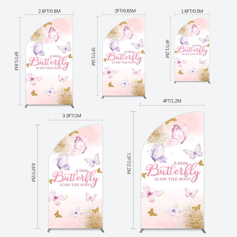 Aperturee - Aperturee Pink Gold Glitter Butterfly Baby Shower Half Moon Arch Backdrop