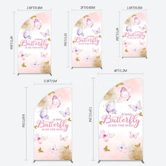 Aperturee - Aperturee Pink Gold Glitter Butterfly Baby Shower Half Moon Arch Backdrop