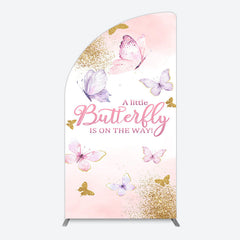 Aperturee - Aperturee Pink Gold Glitter Butterfly Baby Shower Half Moon Arch Backdrop