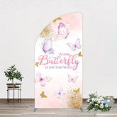 Aperturee - Aperturee Pink Gold Glitter Butterfly Baby Shower Half Moon Arch Backdrop