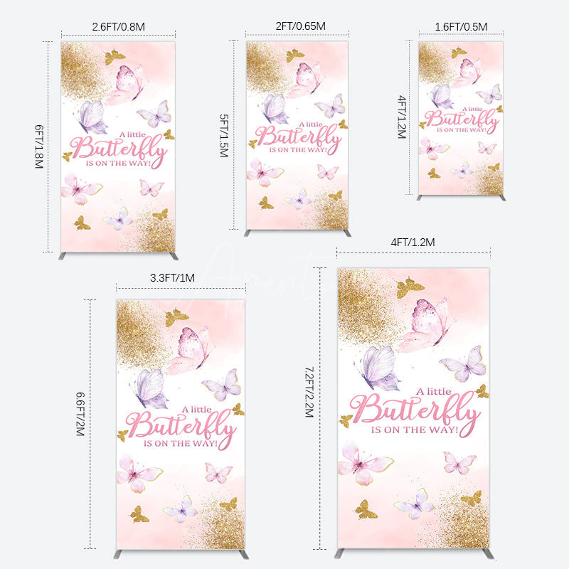 Aperturee - Aperturee Pink Gold Glitter Butterfly Baby Shower Rectangle Backdrop