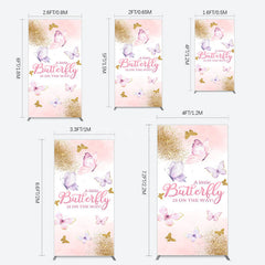 Aperturee - Aperturee Pink Gold Glitter Butterfly Baby Shower Rectangle Backdrop