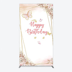 Aperturee - Aperturee Pink Gold Glitter Butterfly Happy Birthday Floral Geometric Rectangle Arch Backdrop Bohemian Party Decor.