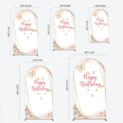 Aperturee - Aperturee Pink Gold Glitter Butterfly Round Top Arch Backdrop Happy Birthday Elegant Floral Party Decoration