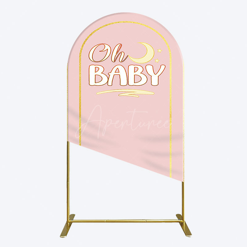 Aperturee - Aperturee Pink Gold Glitter Moon Baby Shower Arch Backdrop