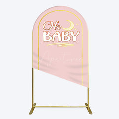 Aperturee - Aperturee Pink Gold Glitter Moon Baby Shower Arch Backdrop