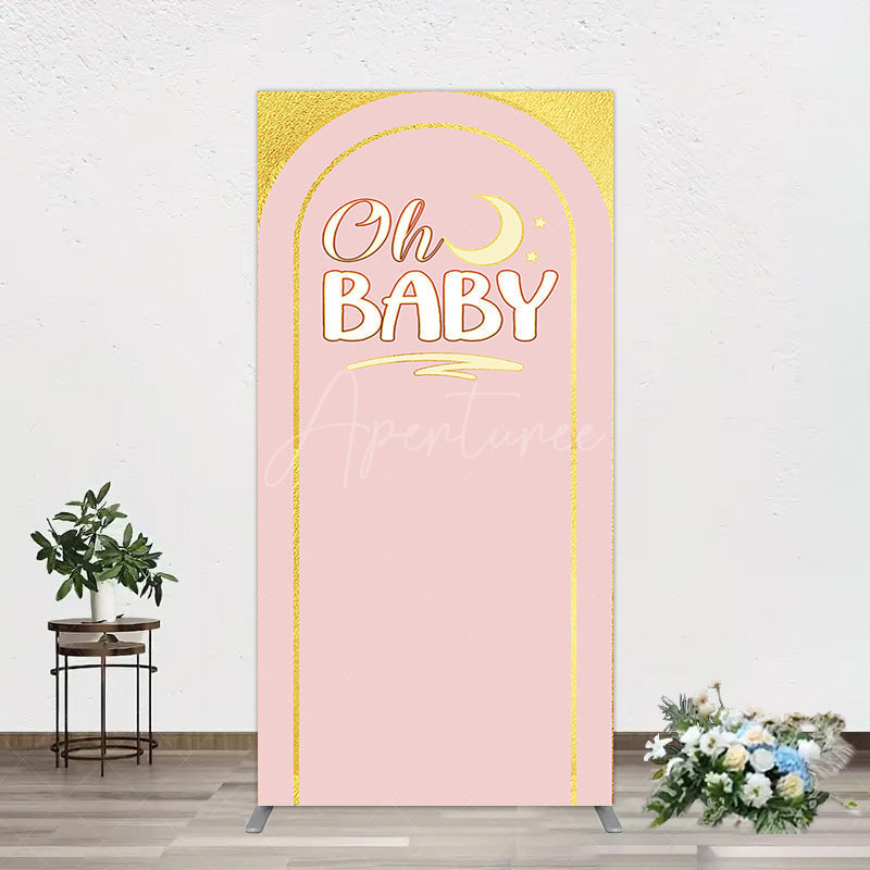 Aperturee - Aperturee Pink Gold Glitter Moon Baby Shower Rectangle Backdrop