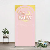 Aperturee - Aperturee Pink Gold Glitter Moon Baby Shower Rectangle Backdrop