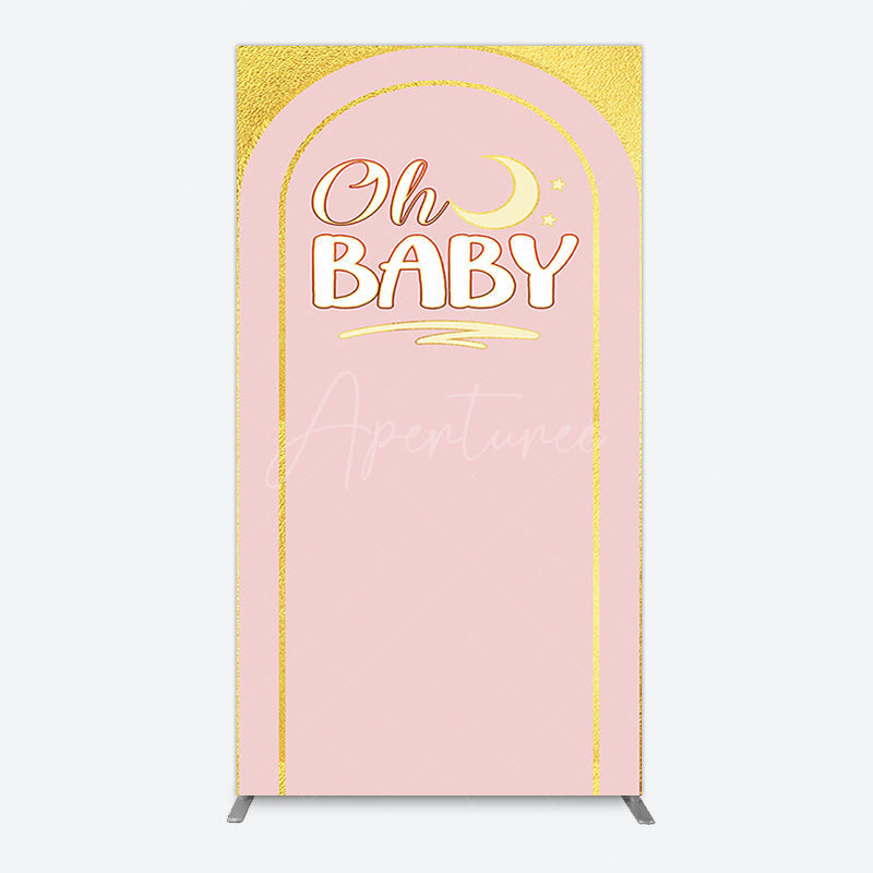 Aperturee - Aperturee Pink Gold Glitter Moon Baby Shower Rectangle Backdrop
