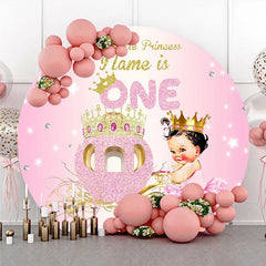 Aperturee - Aperturee Pink Gold Glitter Princess First Birthday Round Backdrop Our Little Princess ONE Baby Girl Party Decor