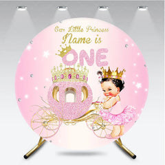 Aperturee - Aperturee Pink Gold Glitter Princess First Birthday Round Backdrop Our Little Princess ONE Baby Girl Party Decor