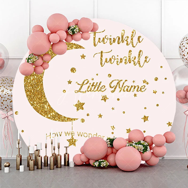 Aperturee - Aperturee Pink Gold Glitter Twinkle Twinkle Little Star Round Backdrop Dreamy Baby Shower Gender Reveal Party Decor