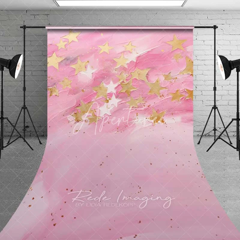 Aperturee - Aperturee Pink Gold Star Sweep Photo Backdrop Abstract Textured Painting Background Cute Celestial Sky Floor Prop