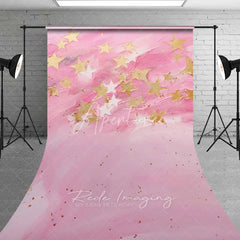 Aperturee - Aperturee Pink Gold Star Sweep Photo Backdrop Abstract Textured Painting Background Cute Celestial Sky Floor Prop
