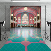 Aperturee - Aperturee Pink Green Dance Hall Architecture Photo Backdrop